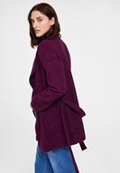 Bayan Mor Kemer Detaylı İnce Yün Kaban