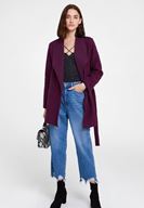 Bayan Mor Kemer Detaylı İnce Yün Kaban