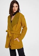 Bayan Yeşil Kemer Detaylı İnce Yün Kaban