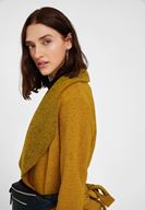 Bayan Yeşil Kemer Detaylı İnce Yün Kaban