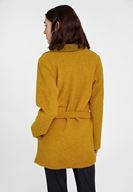 Bayan Yeşil Kemer Detaylı İnce Yün Kaban