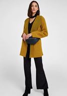 Bayan Yeşil Kemer Detaylı İnce Yün Kaban