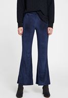 Bayan Lacivert Paça Detaylı Kadife Pantolon