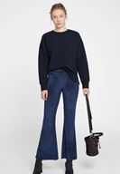 Bayan Lacivert Paça Detaylı Kadife Pantolon