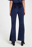 Bayan Lacivert Paça Detaylı Kadife Pantolon
