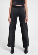 Bayan Siyah Çizgili Parlak Detaylı Pantolon
