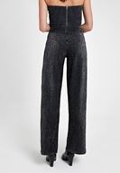 Bayan Siyah Çizgili Parlak Detaylı Pantolon