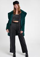 Bayan Siyah Çizgili Parlak Detaylı Pantolon