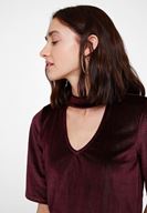 Bayan Bordo Yaka Detaylı Kadife Bluz