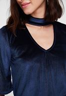 Bayan Lacivert Yaka Detaylı Kadife Bluz