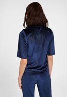 Bayan Lacivert Yaka Detaylı Kadife Bluz