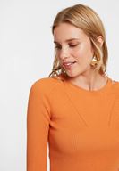 Bayan Turuncu Yakası Kesik Detaylı Uzun Kollu Triko