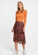 Bayan Turuncu Yakası Kesik Detaylı Uzun Kollu Triko