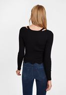 Bayan Siyah Yakası Kesik Detaylı Uzun Kollu Triko