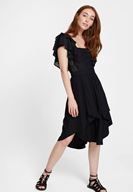 Bayan Siyah Volan Detaylı Etek