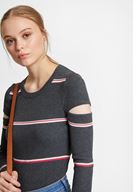 Bayan Çok Renkli Cut Out Detaylı Uzun Kollu Triko