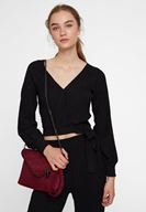 Bayan Siyah Bağlama Detaylı Kruvaze Kesim Bluz