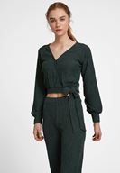 Bayan Yeşil Bağlama Detaylı Kruvaze Kesim Bluz