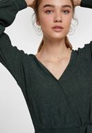 Bayan Yeşil Bağlama Detaylı Kruvaze Kesim Bluz