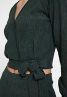 Bayan Yeşil Bağlama Detaylı Kruvaze Kesim Bluz