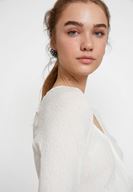 Bayan Krem Bağlama Detaylı Kruvaze Kesim Bluz