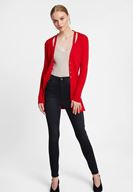 Bayan Kırmızı Yakası Kesik Detaylı Hırka