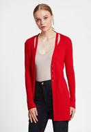 Bayan Kırmızı Yakası Kesik Detaylı Hırka