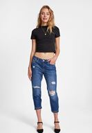 Bayan Siyah Yaka Detaylı Crop Top