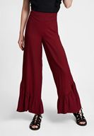 Bayan Bordo Fırfır Detaylı Bol Pantolon