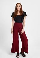 Bayan Bordo Fırfır Detaylı Bol Pantolon