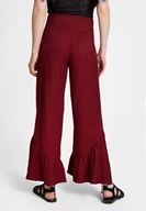 Bayan Bordo Fırfır Detaylı Bol Pantolon