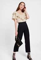 Bayan Siyah Beli Lastik Detaylı Cepli Bol Pantolon