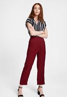 Bayan Bordo Beli Lastik Detaylı Cepli Bol Pantolon