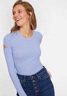 Bayan Mavi Kolları Kesik Detaylı Triko