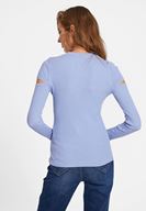 Bayan Mavi Kolları Kesik Detaylı Triko