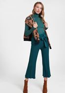 Bayan Yeşil Beli Kemer Detaylı Pantolon