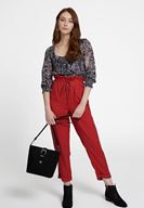 Bayan Kırmızı Beli Bağlamalı Düğme Detaylı Pantolon