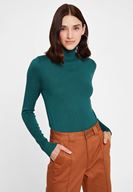 Bayan Yeşil Boğazlı Beli Lastikli Kazak