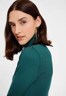 Bayan Yeşil Boğazlı Beli Lastikli Kazak