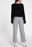 Bayan Gri Beli Bağlamalı Cep Detaylı Bol Pantolon