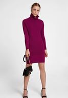 Bayan Mor Yaka Detaylı Triko Elbise