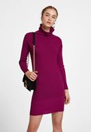 Bayan Mor Yaka Detaylı Triko Elbise