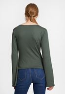 Bayan Yeşil Büzgülü Flare Kol Bluz