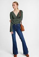 Bayan Yeşil Büzgülü Flare Kol Bluz