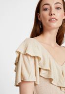 Bayan Krem V Yaka Fırfırlı Bluz