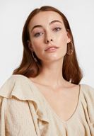 Bayan Krem V Yaka Fırfırlı Bluz