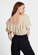 Bayan Krem V Yaka Fırfırlı Bluz