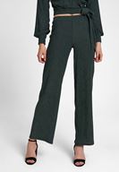 Bayan Yeşil Dokulu Bol Paça Pantolon