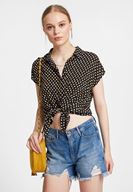 Bayan Renkli Puantiyeli Karışık Desenli Kısa Kollu Gömlek