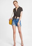 Bayan Renkli Puantiyeli Karışık Desenli Kısa Kollu Gömlek